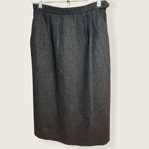 Vintage 80s Liz Claiborne Straight Gray Wool Blend Pleated Skirt with Pockets